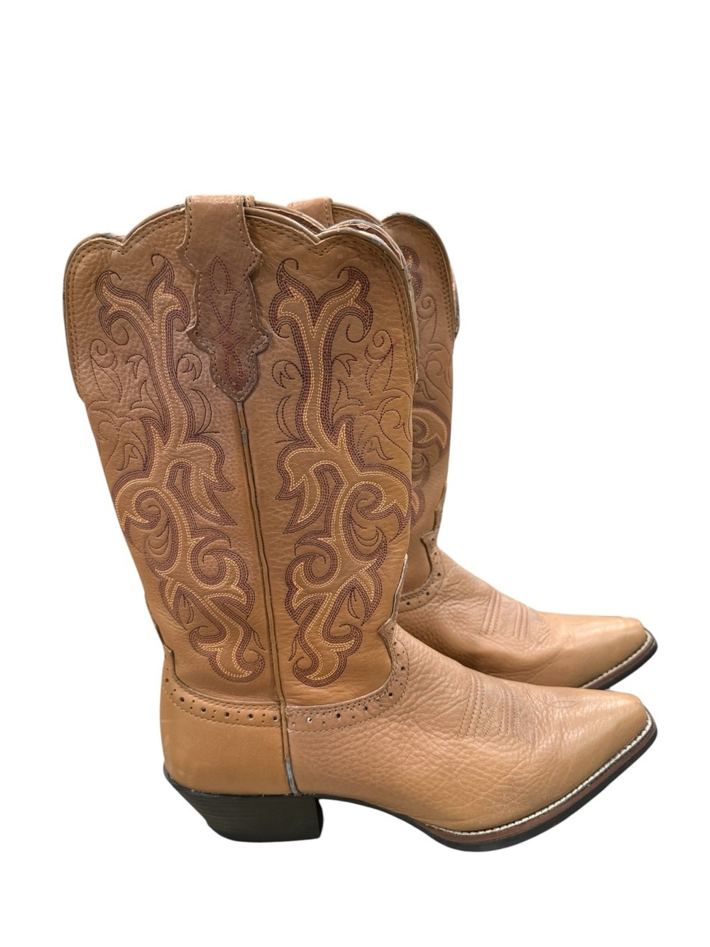 Justin Stampede L2556 Size 8 1/2B Tan Leather Western Cow Girl Boots China